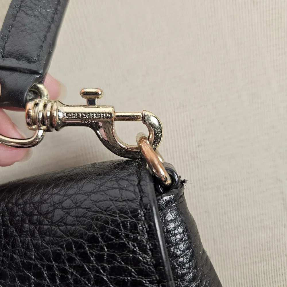 Karl Lagerfeld Black Pebbled Leather Crossbody Bag - Picture 3 of 16